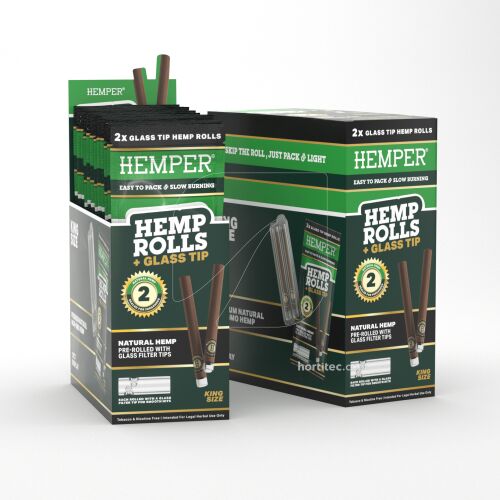 Pre-enrollados King Size Rolls 2 pk con boquilla de vidrio display Hemper