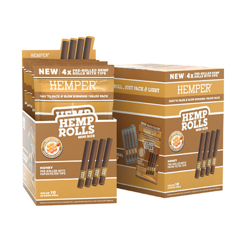 HEMPER - 4PK MINI ROLLS BASIC - HEMP PAPER - HONEY (DISPLAY 12 UNI)